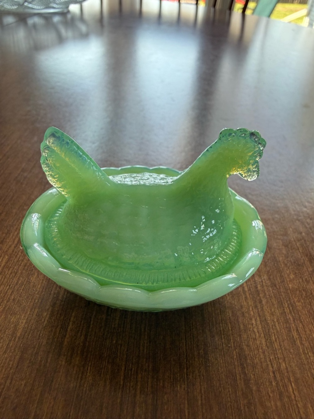 Import Jadeite mini hen on nest - not vintage